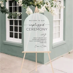 Welcome To Our Modern Minimalist Unplugged Ceremony Sign Decal Mirror Wedding Sign Vinyl Decal DIY Arched Acrylic Wedding Decor