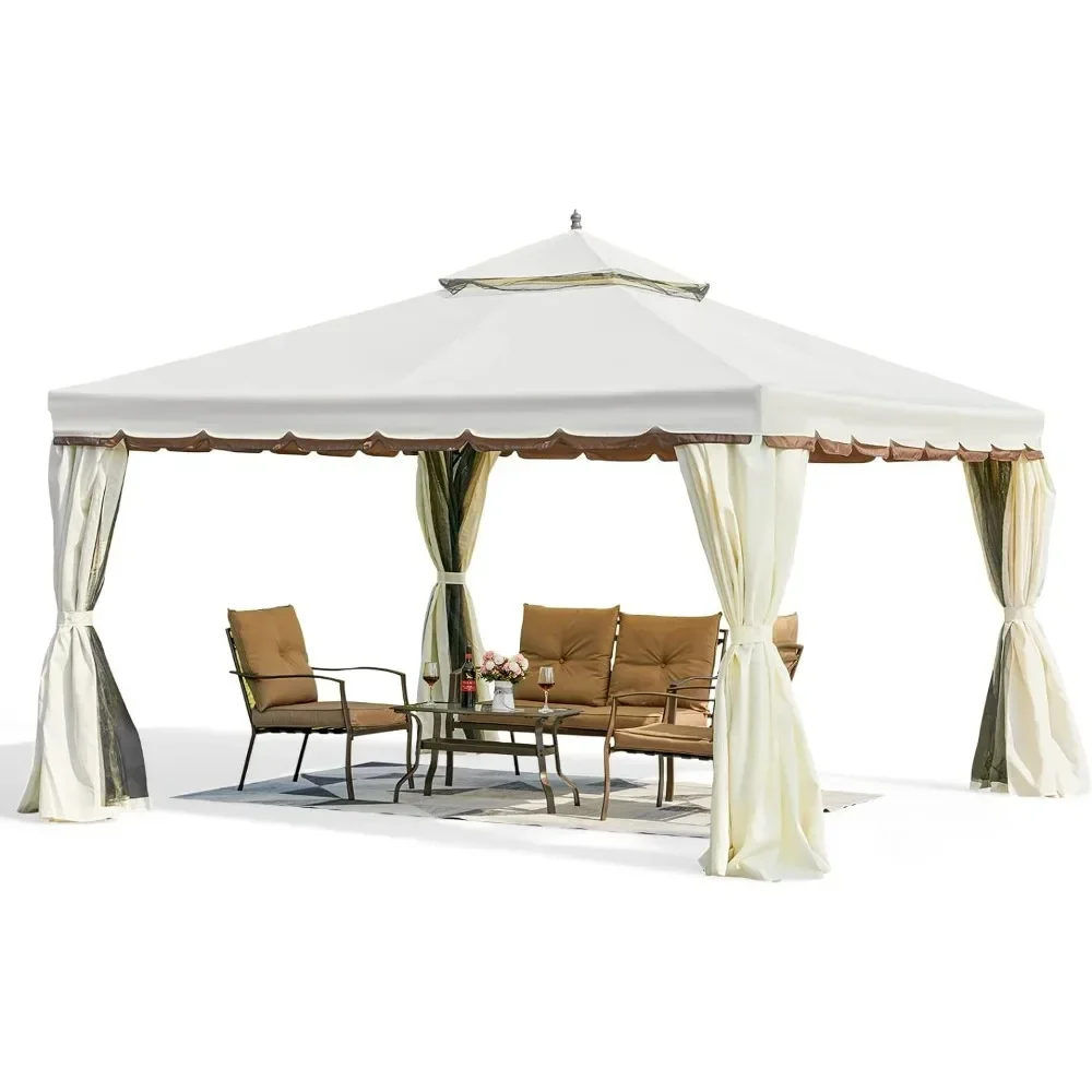 

Outdoor Canopy Gazebo,Double Roof Patio Gazebo Steel Frame 12' x 12' with Netting and Shade Curtains for Garden,Patio