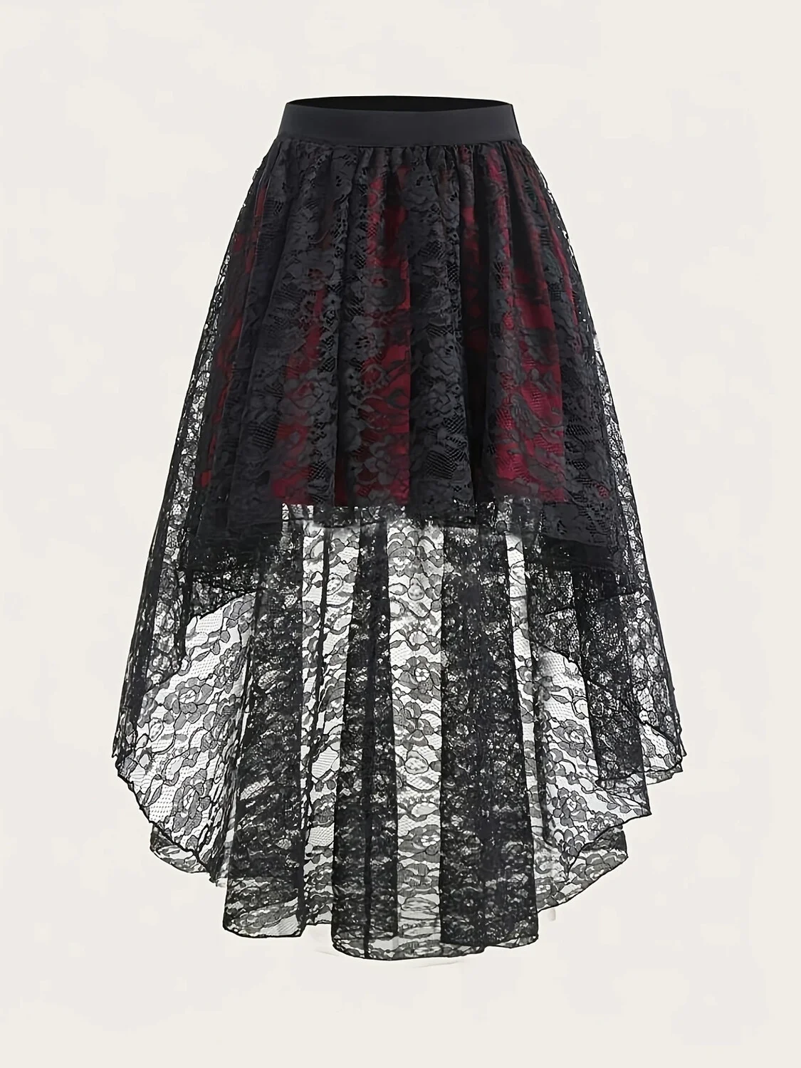 

Lace Jacquard Skirt Women Spring Autumn High Waist Long Casual Skirts Short Front Long Back 2025 Streetwear Fashion Maxi Skirt