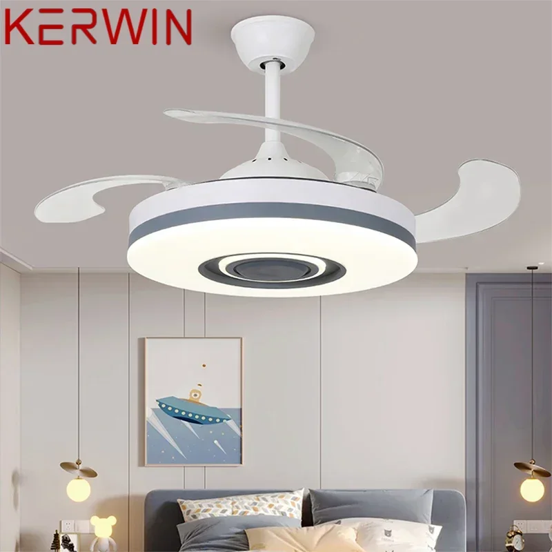 KERWIN Modern Stealth Fan Light LED Living room Restaurant Bedroom Children's room Ceiling Fan Light Remote Electric Fan Light