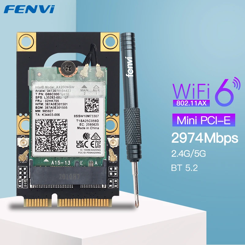 WiFi 6E For Intel AX210 Wireless 5374Mbps 802.11AX 2.4G/5Ghz/6Ghz BT5.3 WiFi6 AX200 WiFi Card M.2 To Mini PCI-E Adapter Win10/11