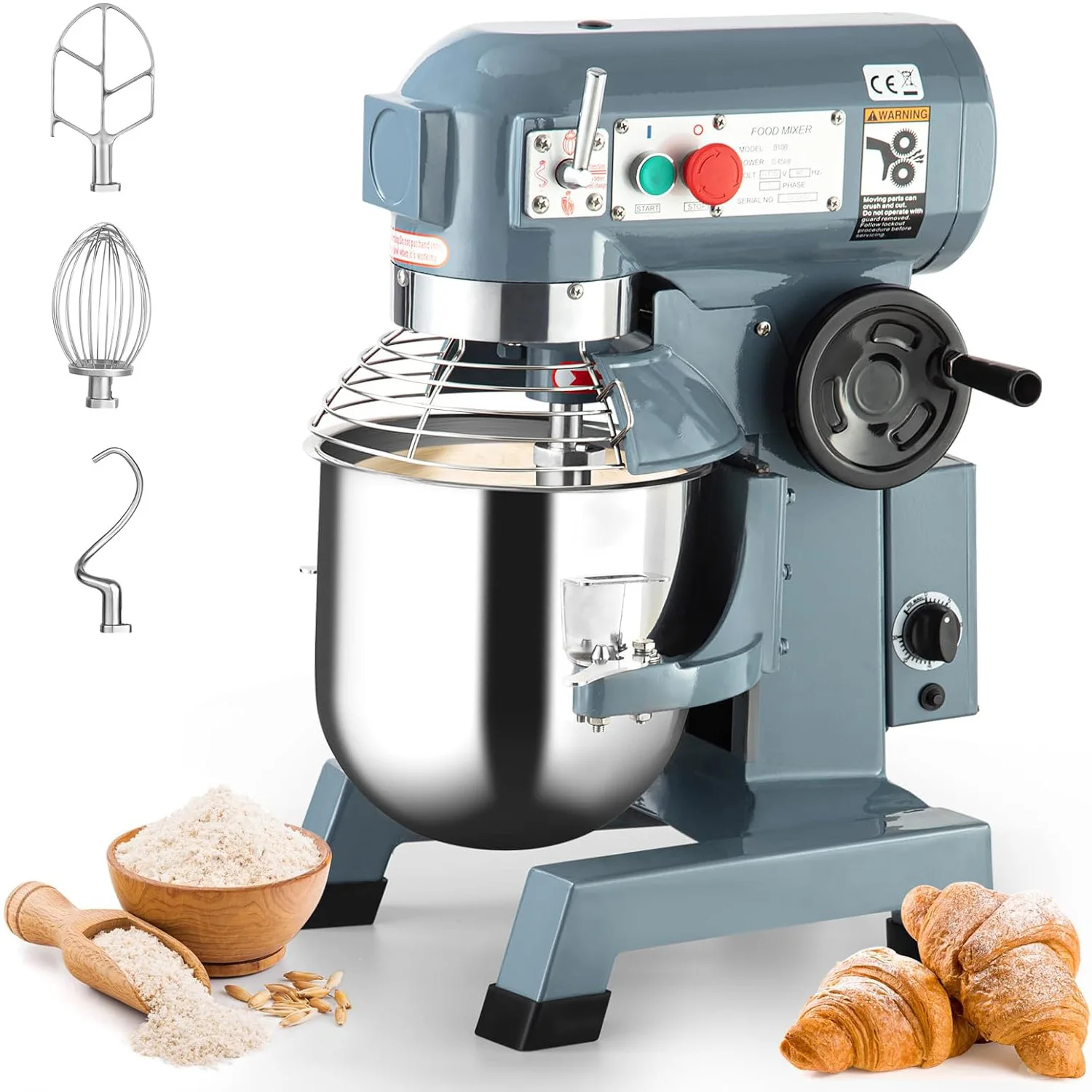20Qt خلاط طعام تجاري 1100 واط حارس السلامة 3 سرعات قابل للتعديل توقيت وظيفة وعاء من الفولاذ المقاوم للصدأ للمخبز بيتزا