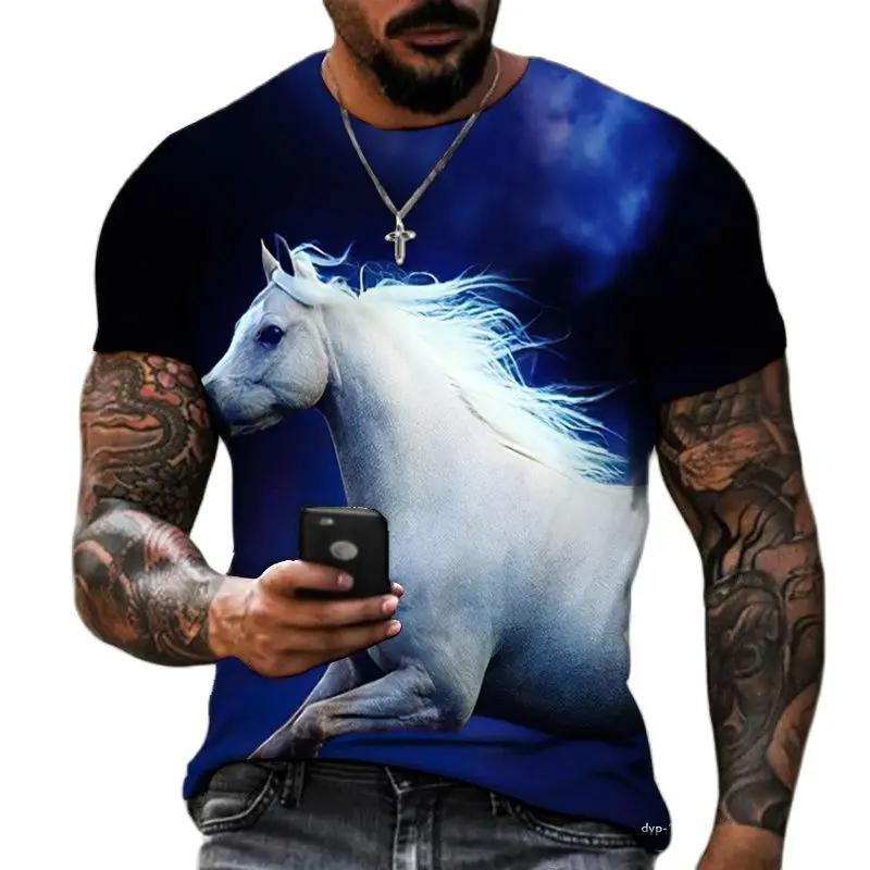 Steed Cartoon Oil Painting 3D Printed Fashion Men's And Women's Round Neck Short Sleeve Casual Elegant Summer T-shirt Tops Loose