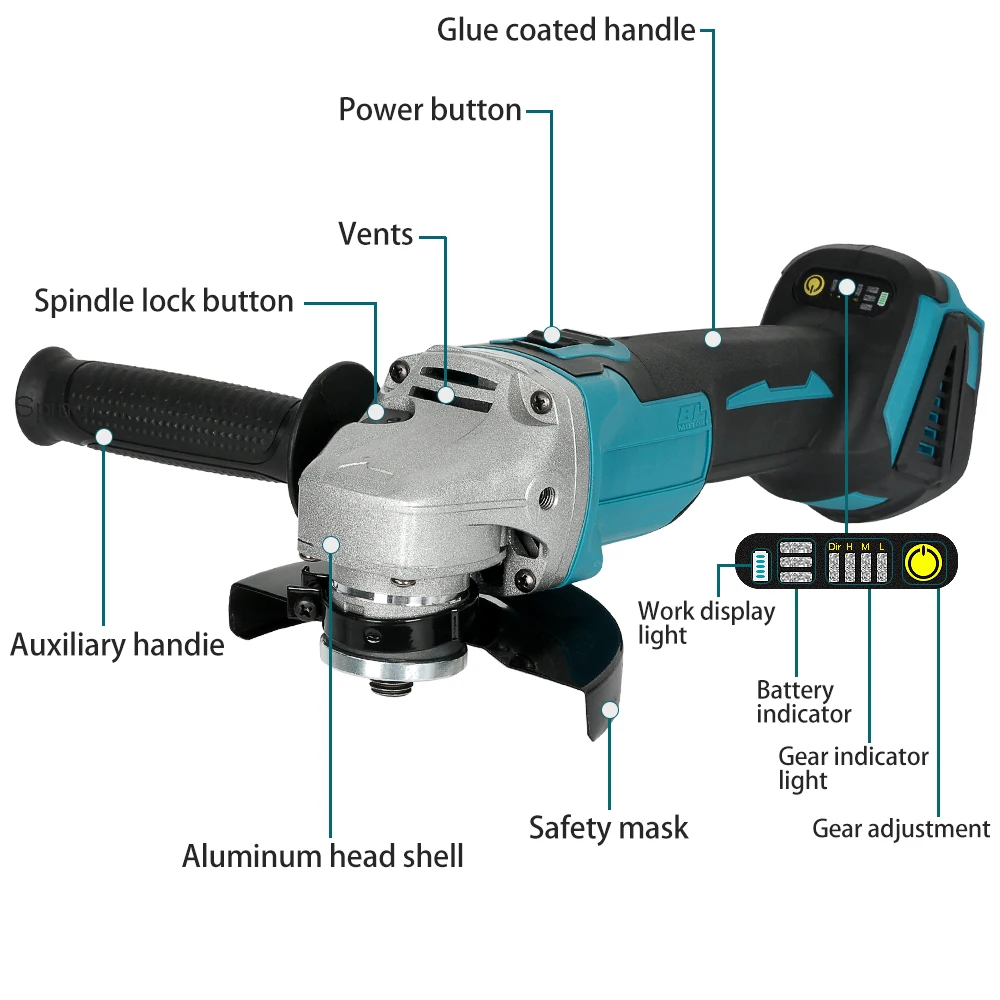 125MM M14 Brushless Impact Angle Grinder Hand Cordless Polishing Grinder Machine DIY Cutting Power Tool For Makita 18V Battery