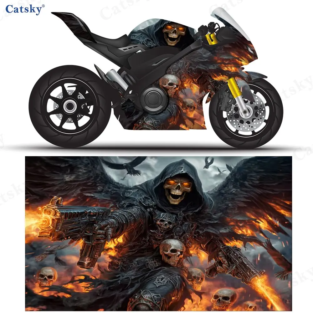 Black Robe Sickle Death Reaper Motorcycle Scratch Resistant Sticker, Detachable Sticker, Universal For Motorcycles, Durable PVC,