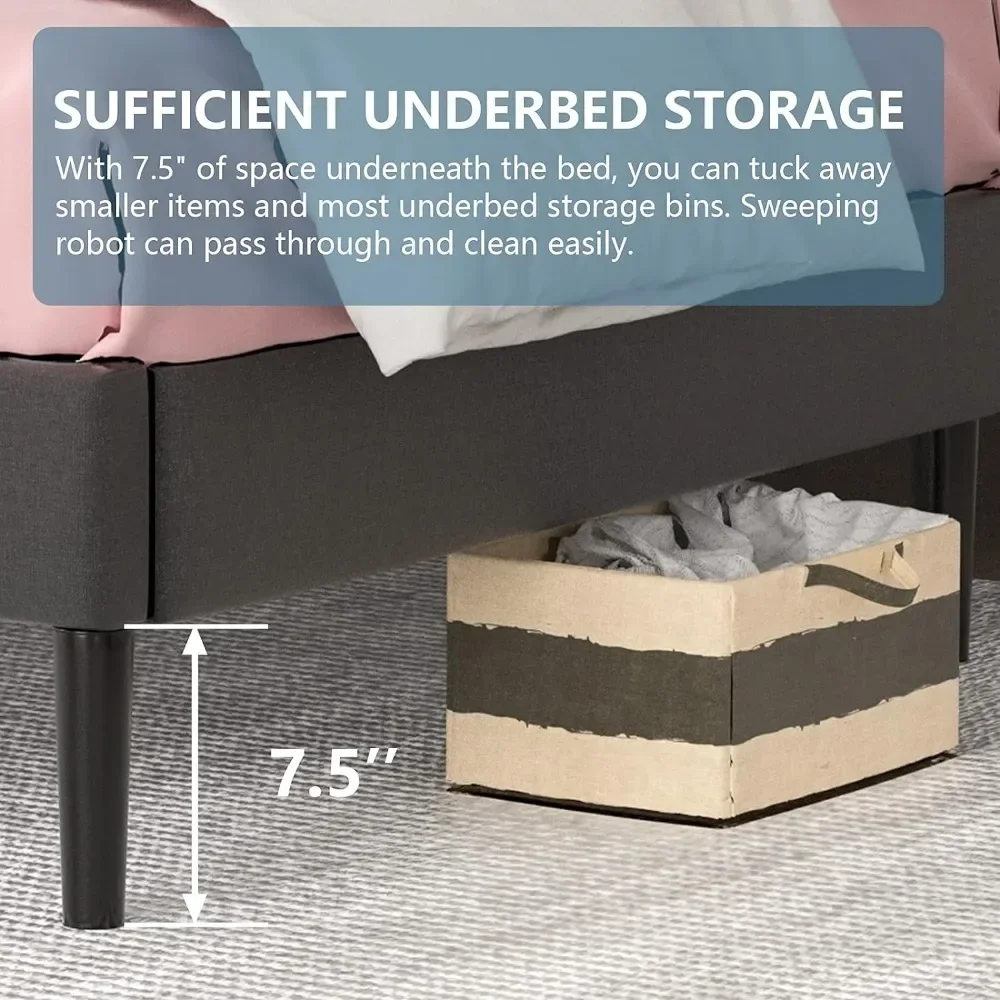 Bedframe, Full-Size Bedframe, Matrasbasis Met Metalen Planksteun, Geluidloos Ontwerp, Eenvoudig Te Monteren Bedframe