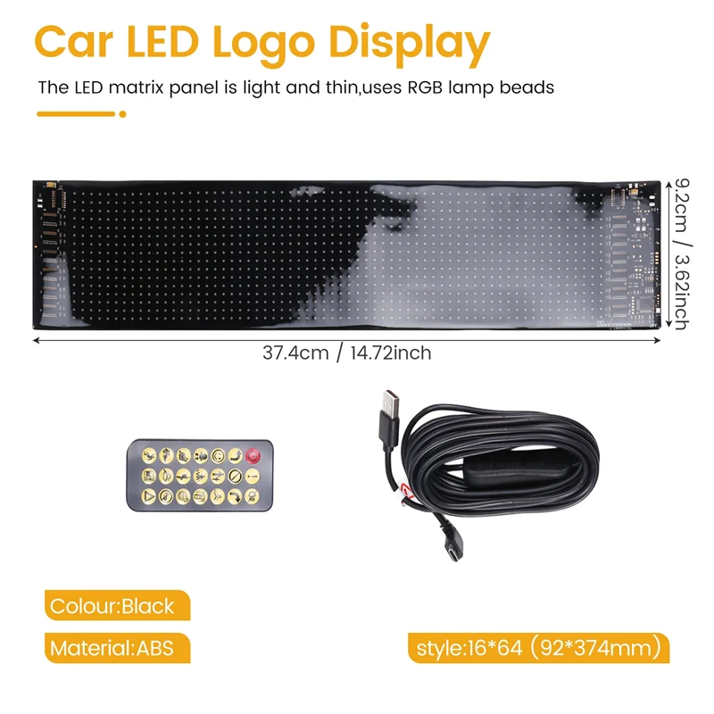 -A96Z USB LED Car Truck Display Screen Remote BT App Control Multilingual Scrolling 16*64 Leds Matrix Pixel Panel