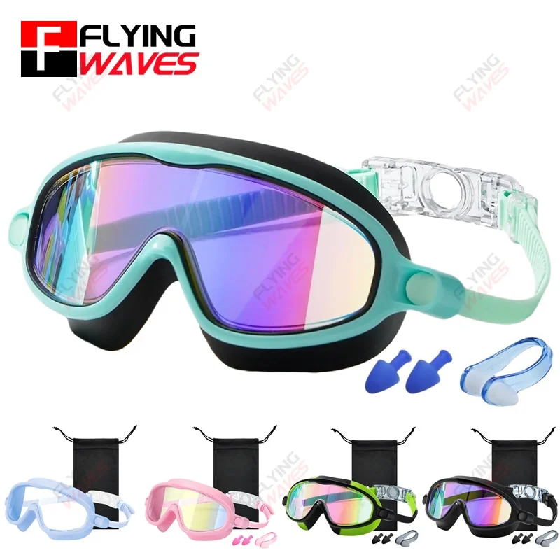 New Wide View Large Frame Silicone Swimming Goggles No Leaking Anti Fog Anti-UV Pool Eyewear for Kids Toddler Boys Girls 3-15