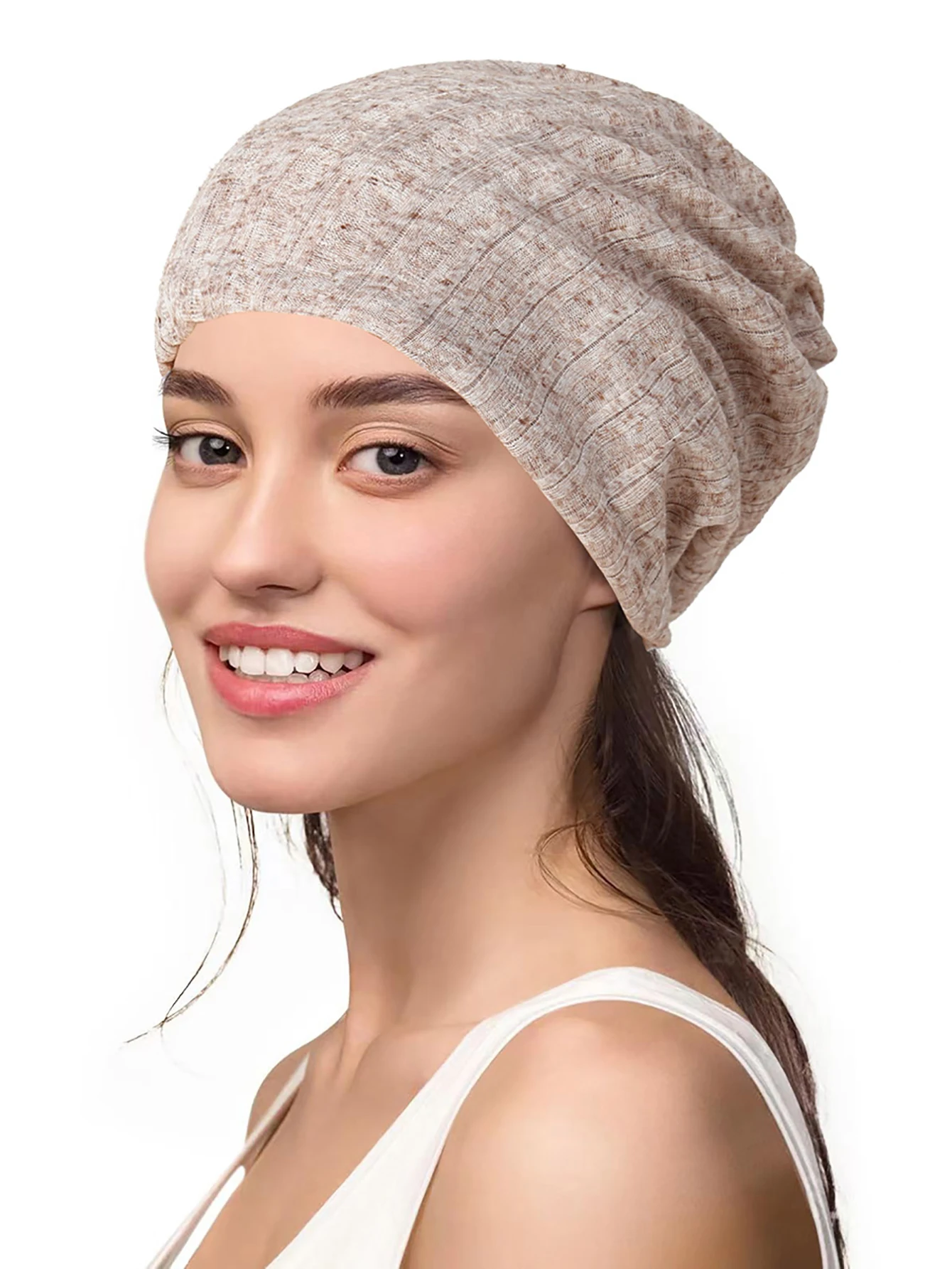 Trendy Stripe Women Hijab Caps Wrap Head Soft Breathable Turban Bonnet Fashion Headdress Solid Color Pullover Knitted Hats