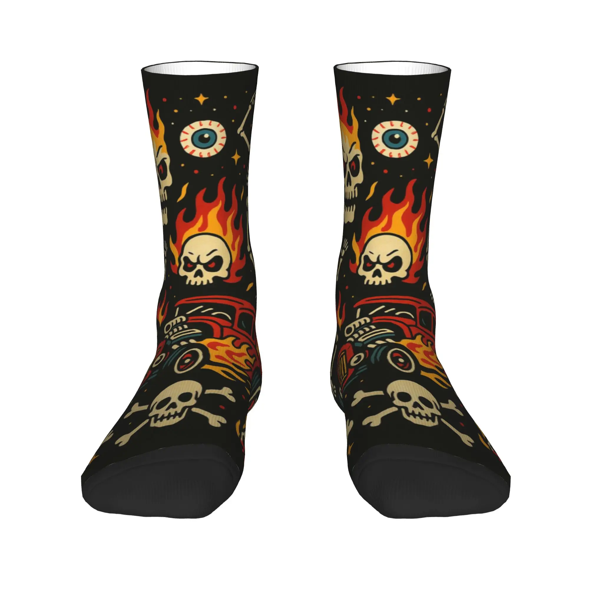 Punk Racing Skull Stockings  Graphic Retro Socks Autumn Anti Bacterial Socks Men Outdoor Soft Socks