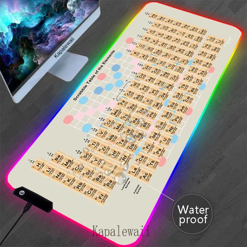 Alfombrilla de ratón para ordenador de escritorio, alfombrilla de ratón con impresión HD, tabla periódica extendida, resistente al agua, RGB, colorido, XXL