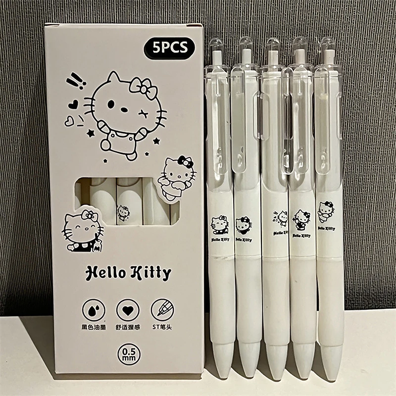 Black Ink Ballpoint Gel Canetas, Estética Papelaria Set, De Volta Para A Escola, Kawaii, 5Pcs