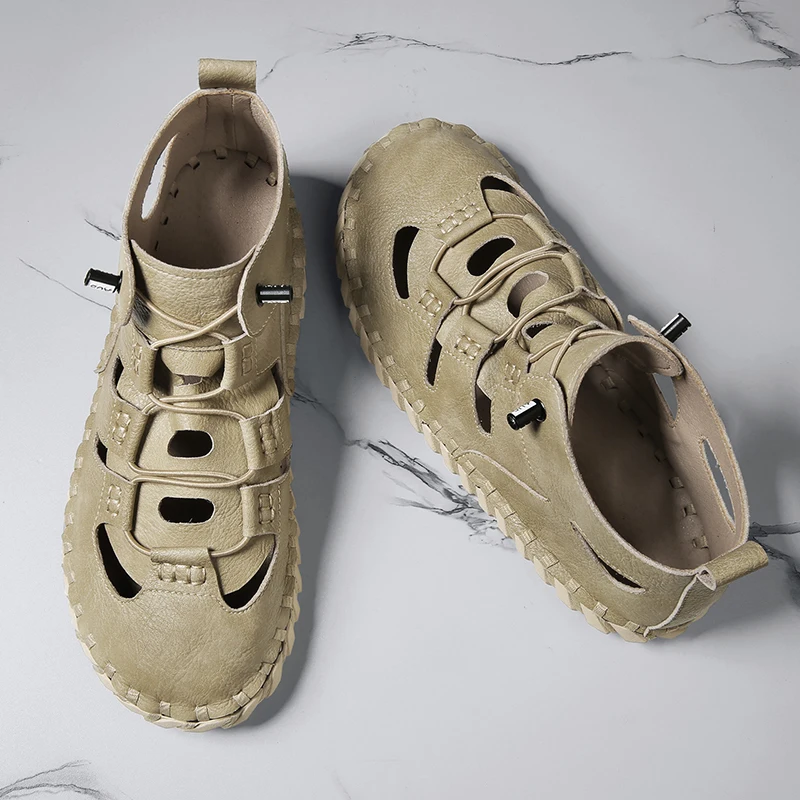 

Летние мужские однотонные нескользящие повседневные сандалии на плоской подошве с низким берцем и круглым носком, модный и простой дизайн