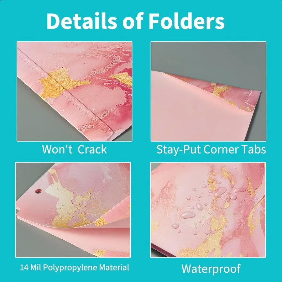 Confezione da 6 cartelle in plastica resistente con tasche Cartelle portadocumenti impermeabili a 2 tasche con slot per schede 6 colos decorativi in marmo 3 fori P