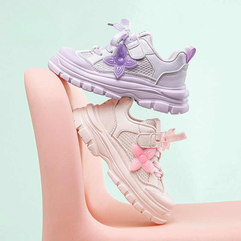 Spring Fashion Children's Sports Shoes Mesh Breathable Girls' Casual Sneakers Anti-collision Soft Sole Kid's Running Shoes