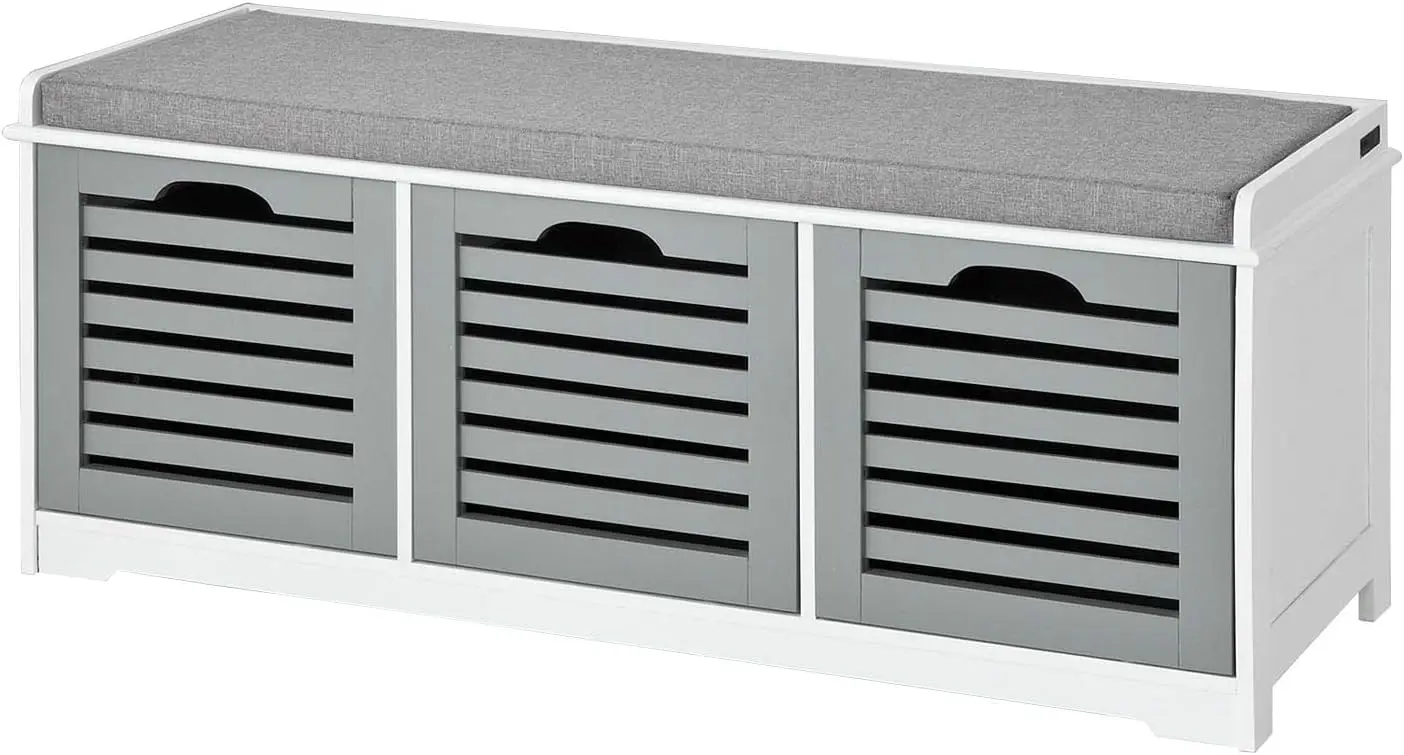 

Storage Bench with 3 Drawers & Padded Seat Cushion, Hallway Bench Shoe Cabinet Shoe Bench