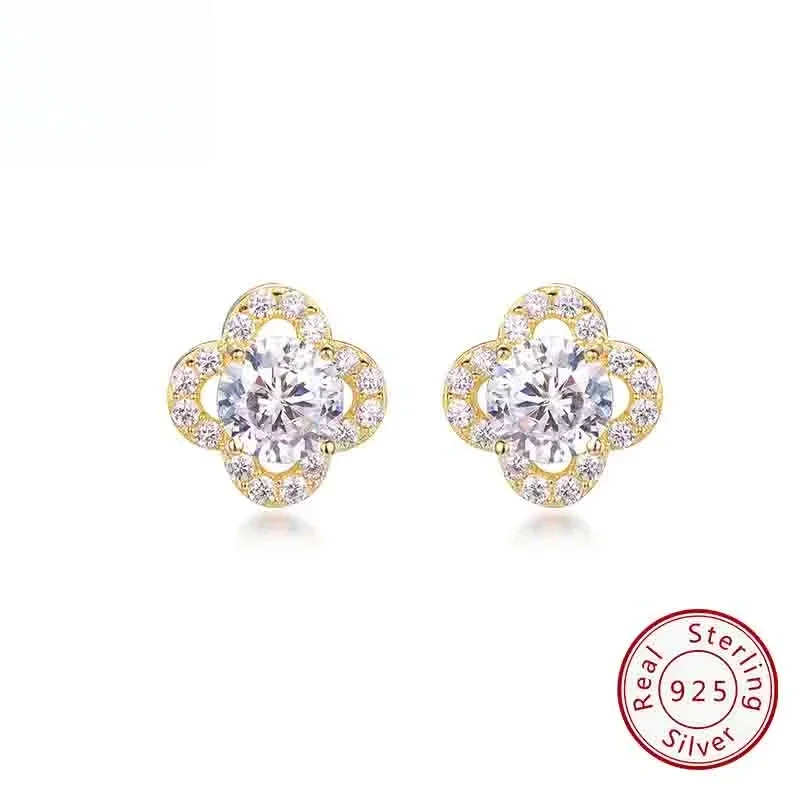 

KOSE JEWELS Exquisite 925 Sterling Silver Flower Shaped CZ Earrings for Women Fashion 4A Cubic Zirconia Earrings Jewelry KE32248