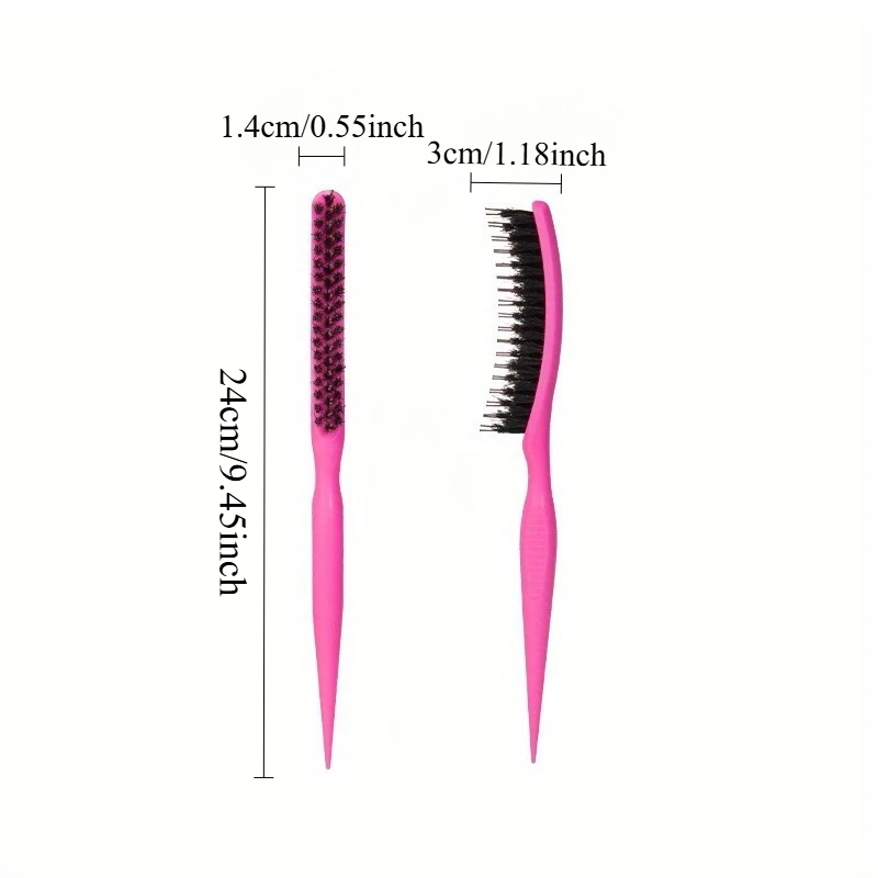 3-in-1 Boar Bristle Hair Brush for Women - Slick Back Comb & Rat Tail Pick for Edge Control, Backcombing, Smoothing