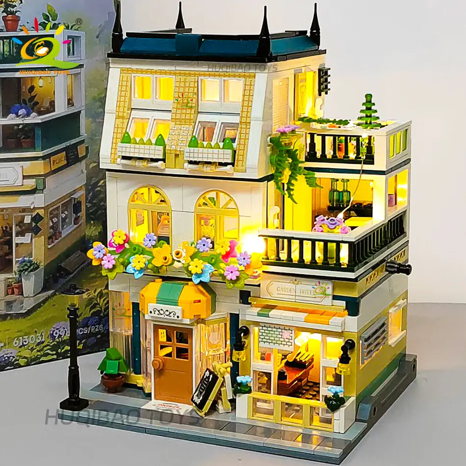 Huiqibao 997 pçs mini jardim hotel modelo blocos de construção cidade casa rua construção micro tijolos exibição brinquedos crianças adulto