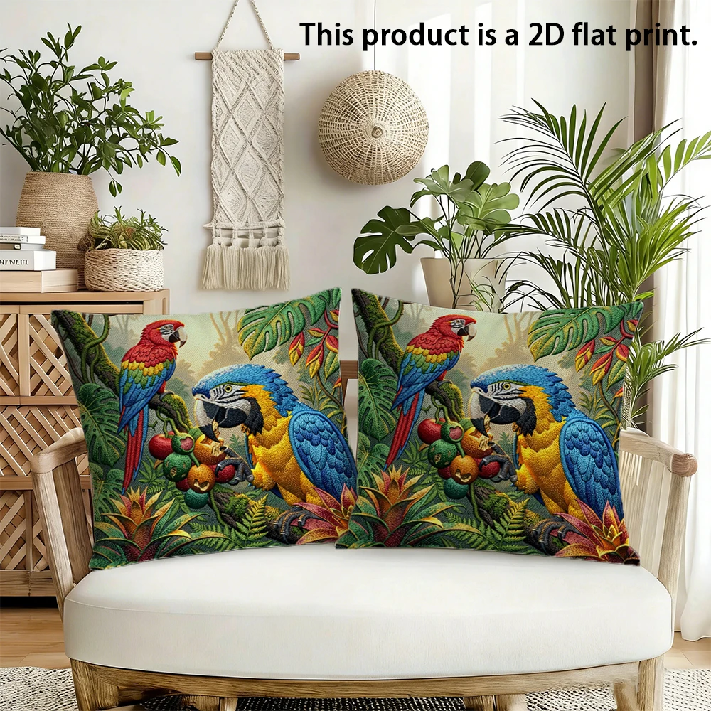 2pcs Tropical Macaw Parrot Throw Pillow Cover,Jungle Botanical Outdoor Indoor Cushion Case for Sofa Bedroom Living Room Decor