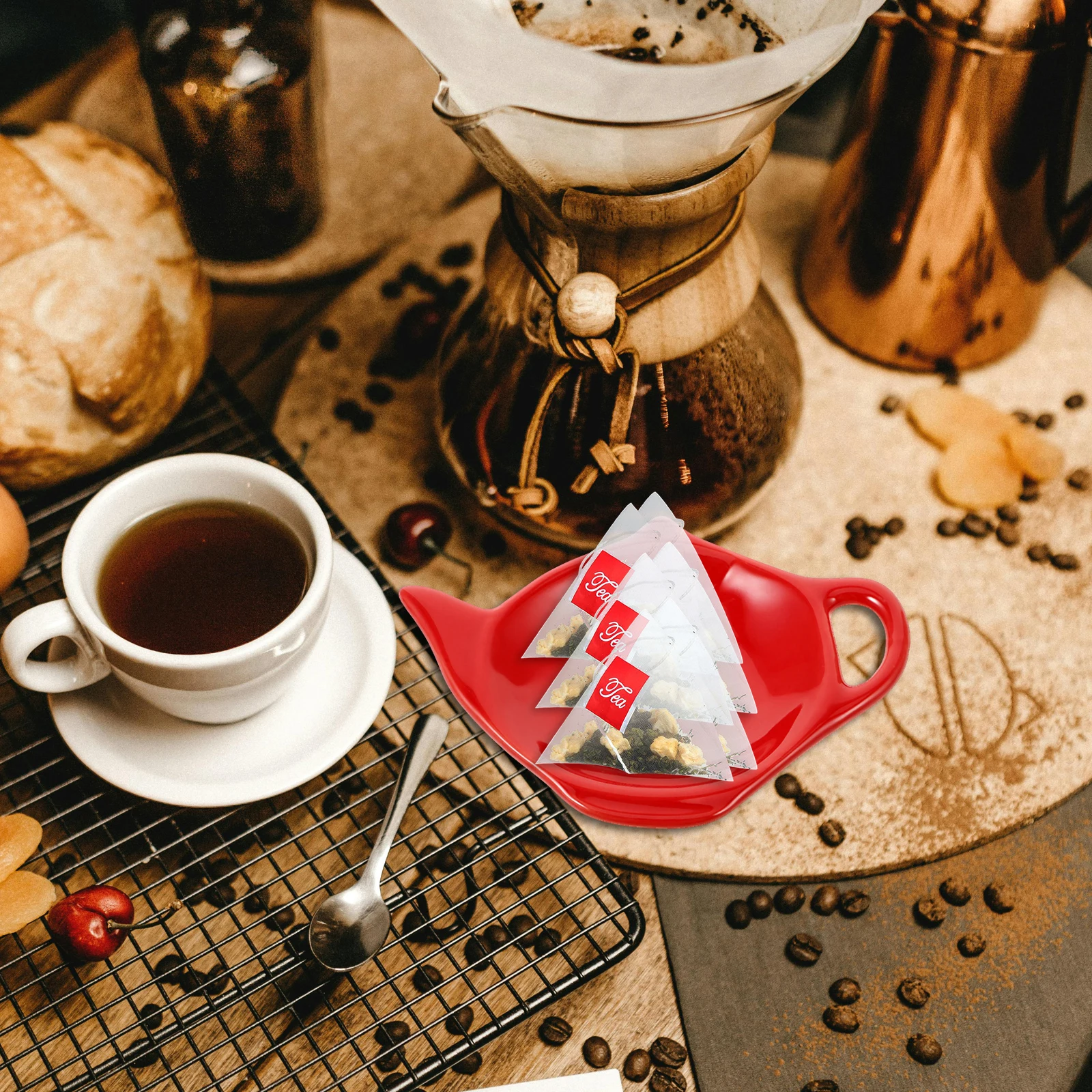 

2Pcs Ceramic Tea Bag Holder Decorative Teapot Shape Kitchen Tea Organizer Storage Dish Snack Bowl Snack Dish Dipping Dishes