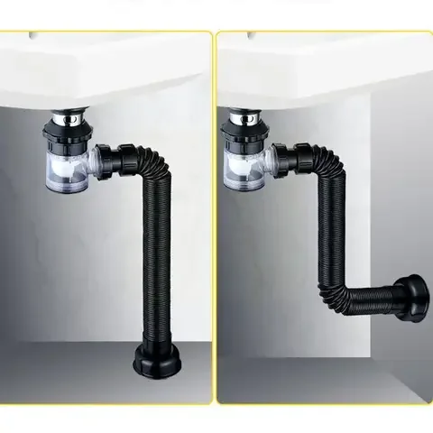 Steel Basin Flip Drain for Bathroom Vanity Sink, ABS Sewer Tools, Fittings Kit, Bottle Hardware Drain, Seven-shaped Trap, Y0a9,