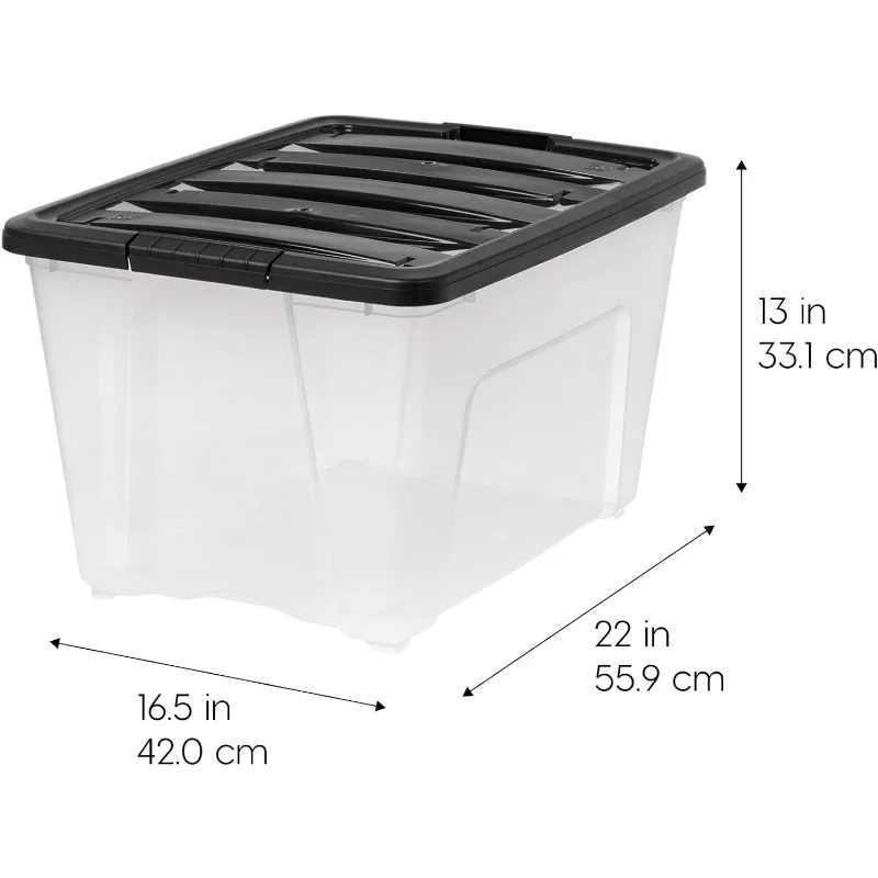 Qt Stackable Plastic Storage Bins with Lids, 4 Pack - BPA-Free, Made in USA - See-Through Organizing Solution, Latches