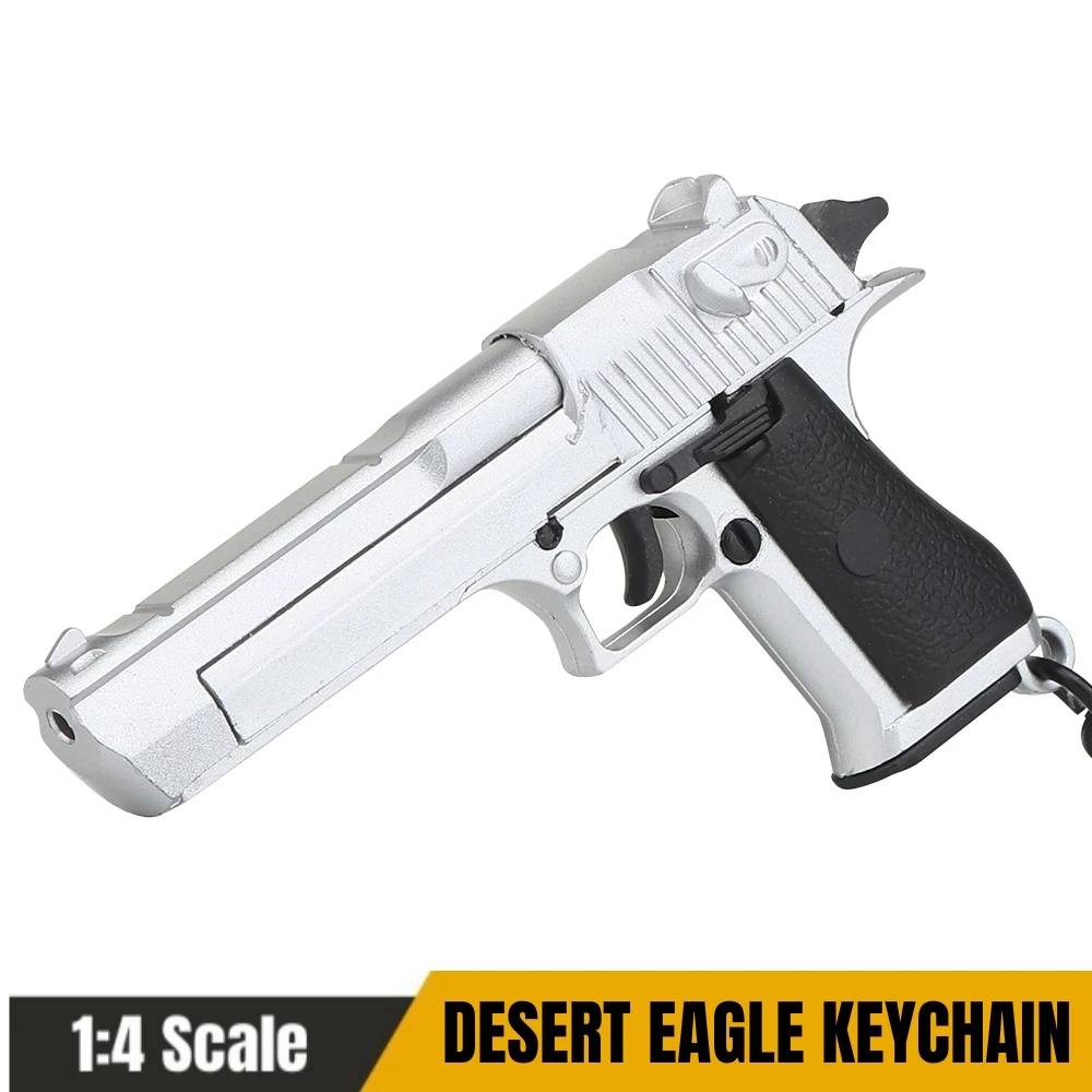 Desert Eagle-Silver Mini Gun Keychain 1:4 Miniature Gun Shape Pistol Keyring Pendant Ornament Gift for Army Fan Model Collection