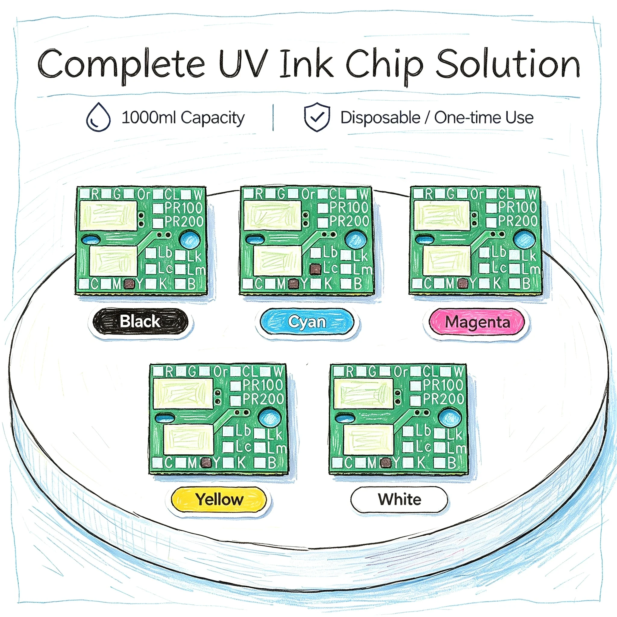 1000ml LUS200 Disposable Ink Chip for Mimaki UCJV300-160 JFX200-2513 JFX500-2131 UJV500-160 LUS 200 UV Ink Printer Chip