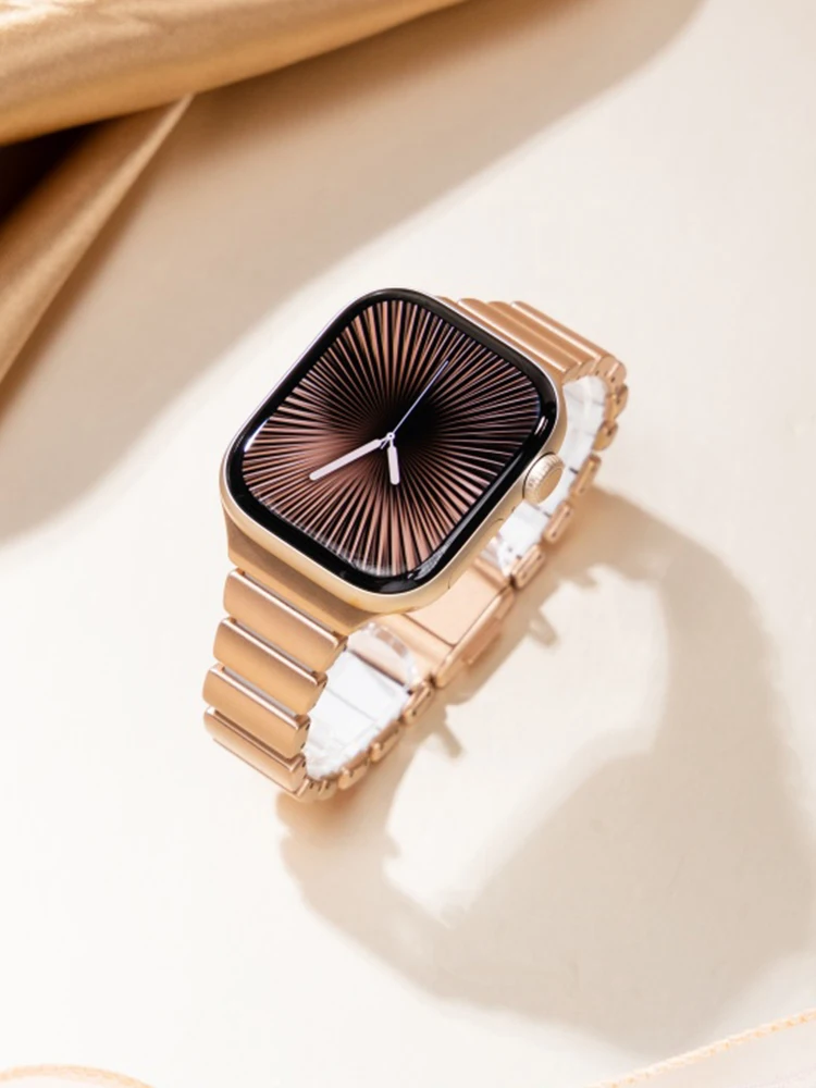 

Stainless Steel Metal Band For Apple Watch 11 10 9 8 7 SE 6 5 Fluororubber Magnetic Woman Strap For iWatch 38MM 40MM 41MM 42MM