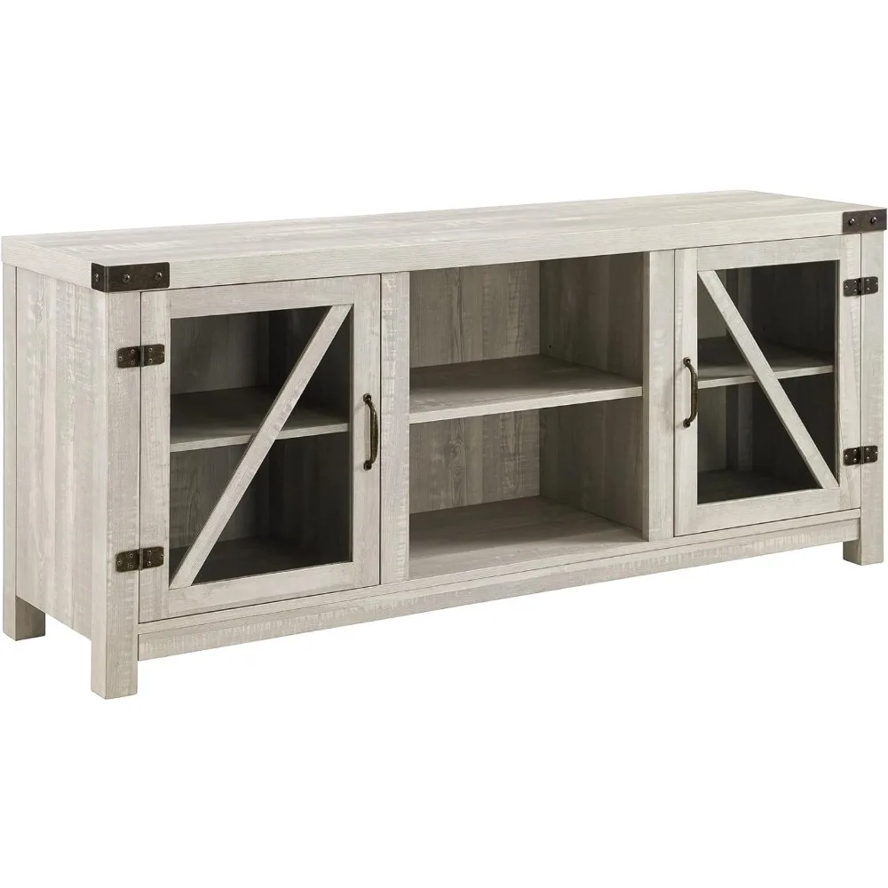 Wesley-Modern Farmhouse Glass Door TV Stand, usado para TVs sem lareira, 65 polegadas, 58 polegadas, Stone Grey