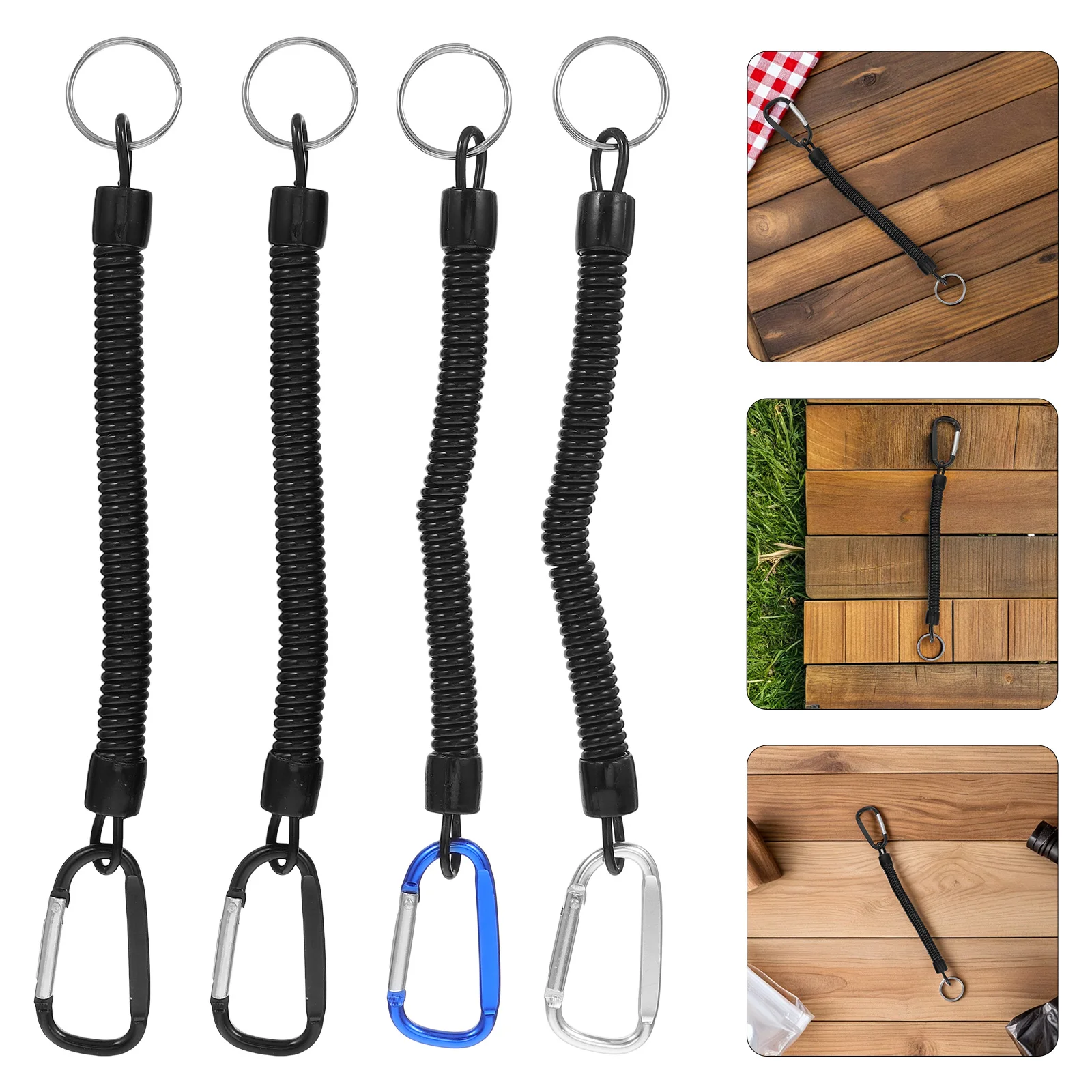 

4 Pcs Anti-lost Keychain Abrasion-resistant Keyring Strap Spiral Waterproof Stretchy with Clip Pu Outdoor Durable