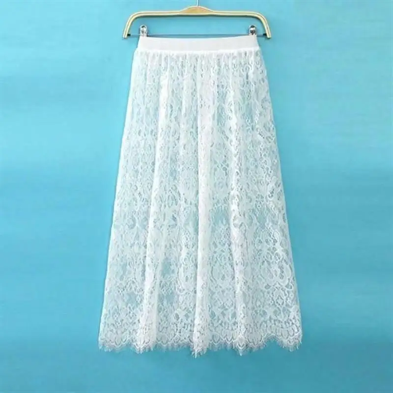 

Translucent Lace Midi Skirt Base Layer Me Single Layer Four Seasons Versatile Long A-Line Skirt Women's Faion Premium Qua...