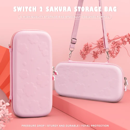 Imagen 2 del producto Accesorios de Estuche De Viaje rosa para Nintendo Switch 2, bonita bolsa de transporte Sakura Poch con soporte de correa, Protector de vidrio de película de temperatura