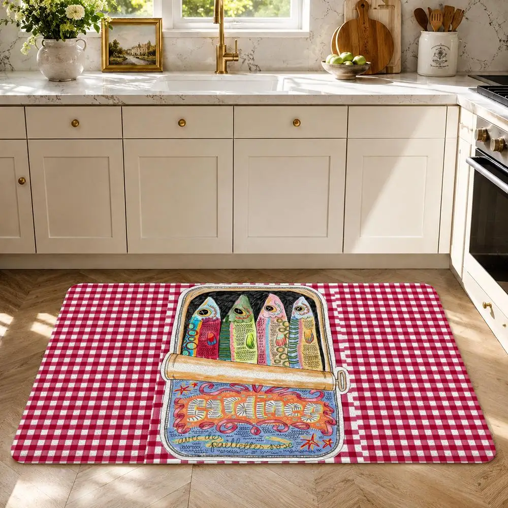 Bright Sardine Can On Pink Stripes Floor Mat Flannel Rug Soft Non Slip Washable Door Mat For Bathroom Bedroom Kitchen Home Decor