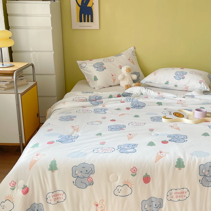 Cute Elephants Comforter Cartoon Animals Summer Quilt Queen Bedding Reversible Design Air Conditioner Quilts for Kids Boys Gift