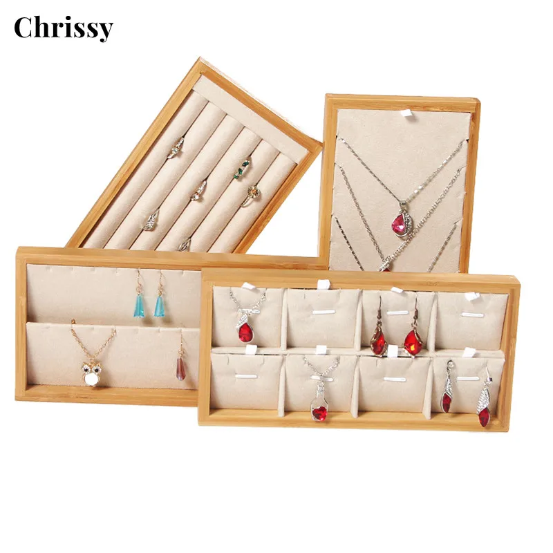 

Bamboo Imitation suede Fabric Jewelry Earring Display Stand Ear Stud Holder Rack Storage Case