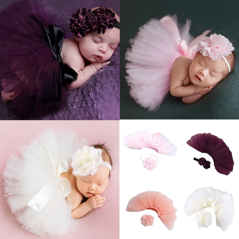 2Pcs/set Newborns Skirt Short Dress and Matching Headband Photography Props for First Parties and Photoshoots