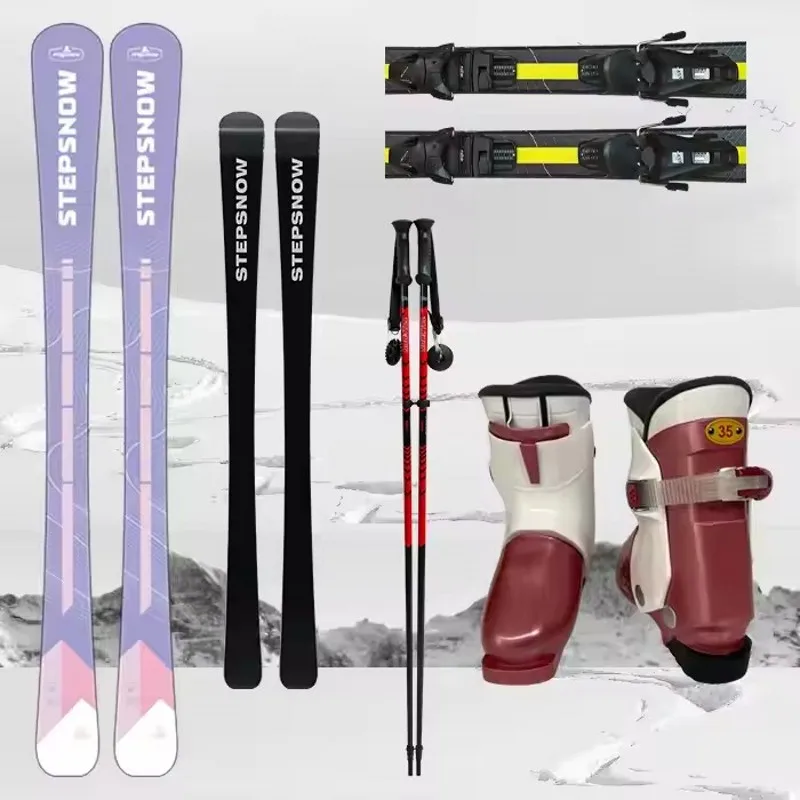 Personalized Adult Alpine Ski Set with Poles Bindings Ratchet Buckle Boots for Snowboarding & Skiing
