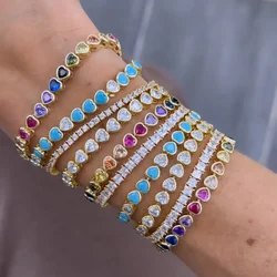 Gold Plated Colorful Summer Jewelry Blue Turquoises Heart Shaped Stone Tennis Chain Fashion Women Bracelet
