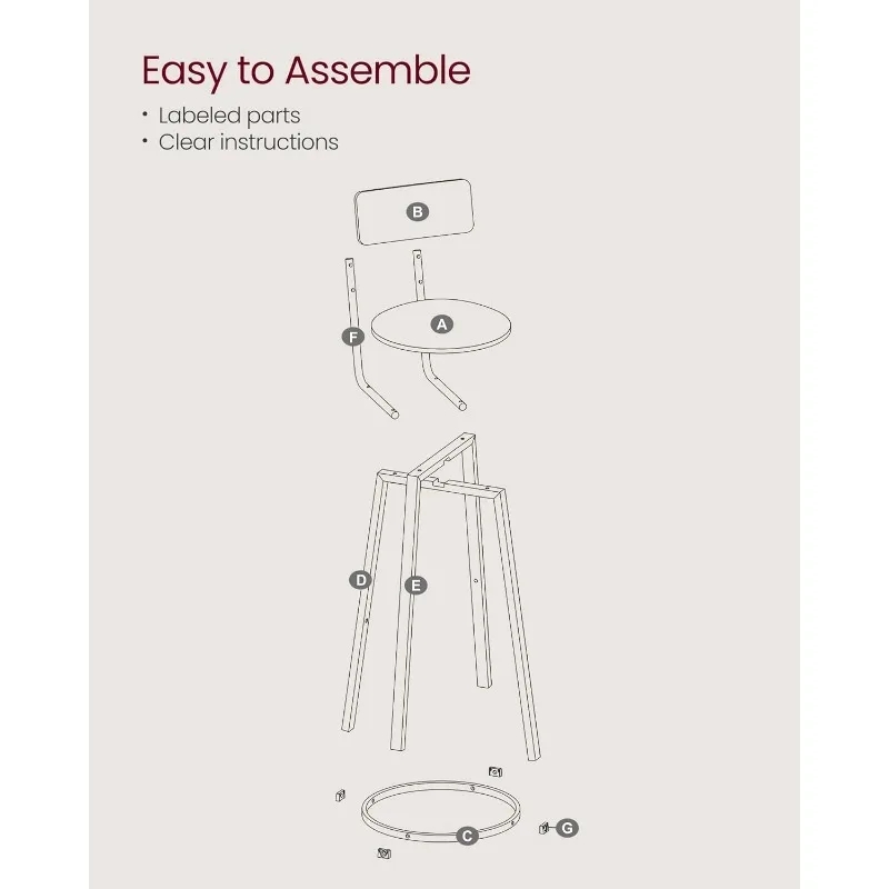 Set of 2 PU Upholstered Breakfast Stools, 29.7-Inch Barstools with Back and Footrest, Simple Assembly