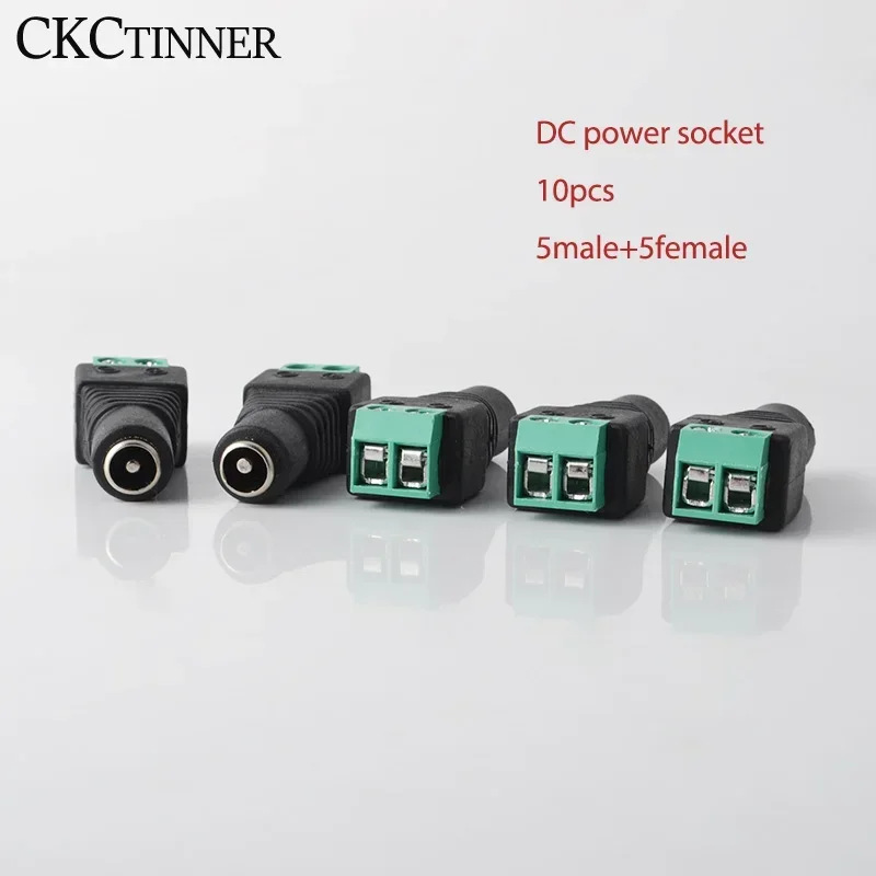 10Pcs No soldering 2.1x5.5mm Power DC Jack Plug Socket dc Connector Female + Male DC Plug Jack Adapter Wire Connector CCTV Conne