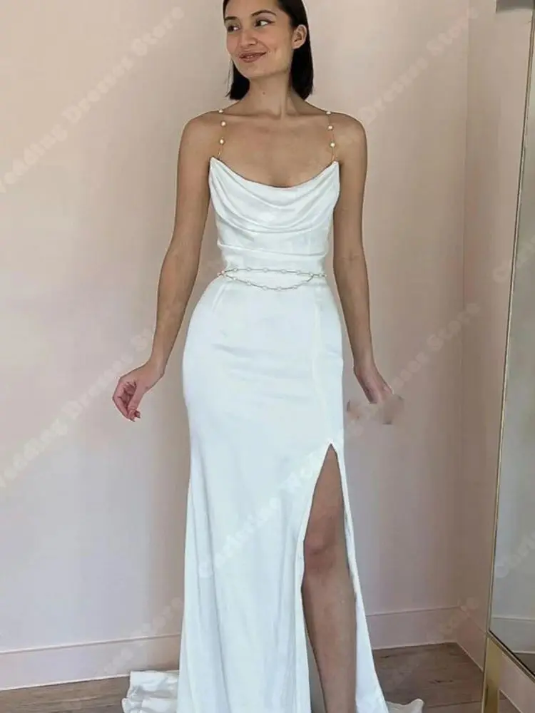 Robes de mariée de style minimaliste pour femmes, conception de fourche sirène sexy, patients formels, quel que soit le fiançailles, éducatif, CasTrio, 2024