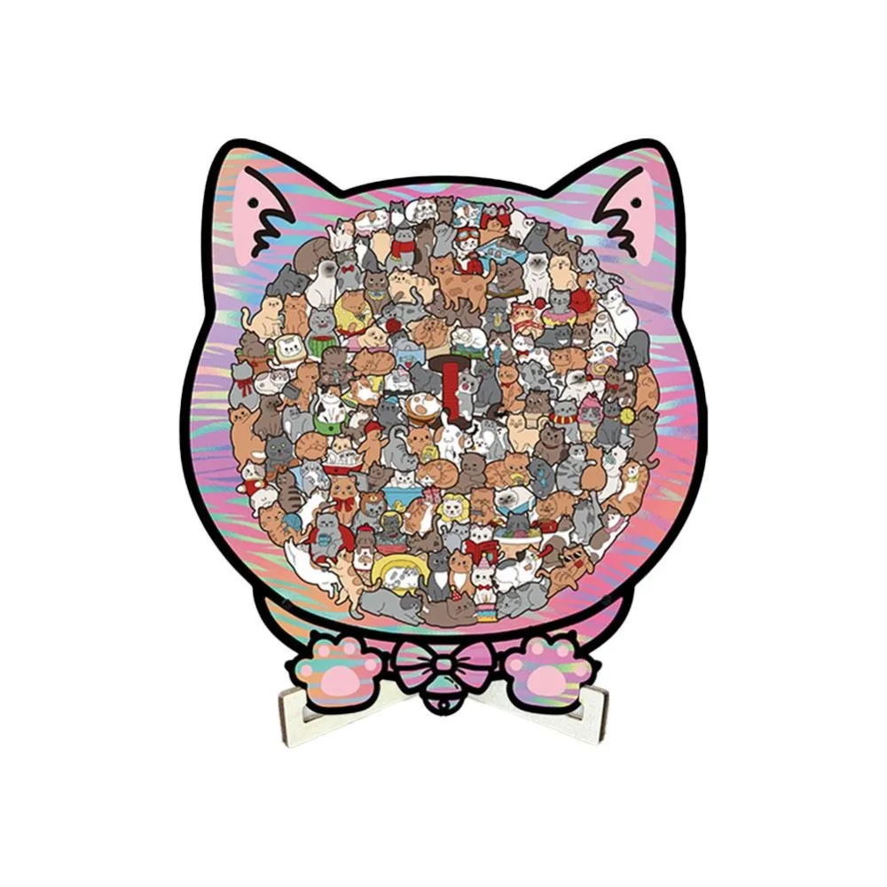 

Brain Burning Cat Puzzle Irregular Puzzle Toy Cute Kitten Animal Puzzle Cat Shaped Wooden Puzzle DIY Assembly Colored