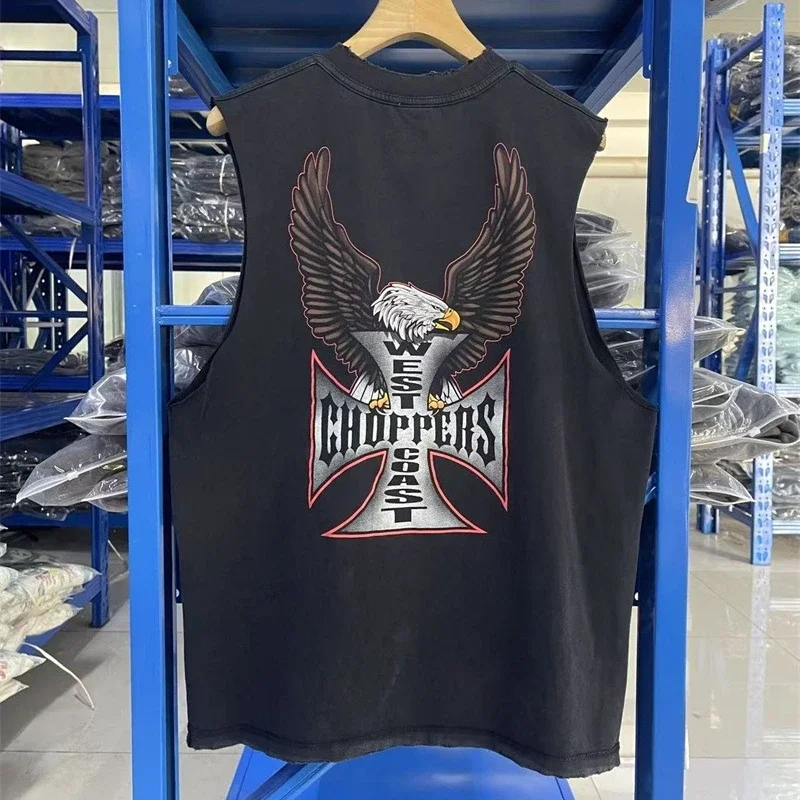 West Coast Choppers Oversized T Shirts Men Women 1:1 High Quality Casual Washed Black Vest Cross Eagle Print T-shirts