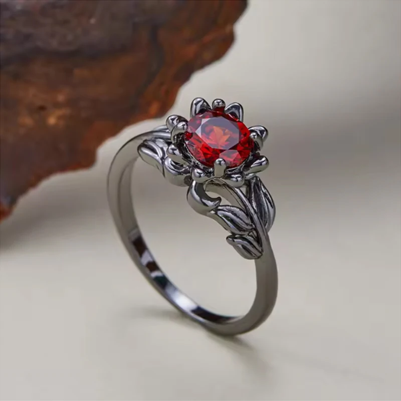 Autumn and Winter New Style Black Color Flower Stone Rings Women Charm Fashion Jewelry Accessory Rose Ring Party Gift Wholesale
