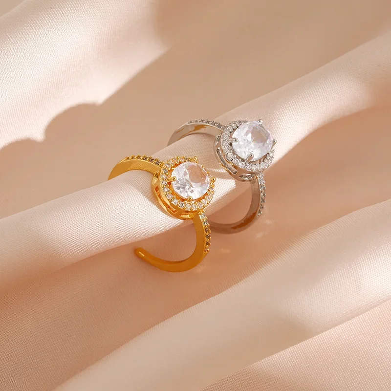 

Classic pigeon egg engagement opening ring for women, simple and slightly set zircon diamond ring 9527