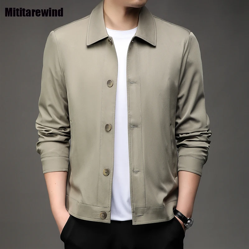 New Spring Fall Jacket Men Middle-age Men Office Jacket Harajuku Jackets Single-breasted Lapel Khaki Coat Simple Fashion Clothes