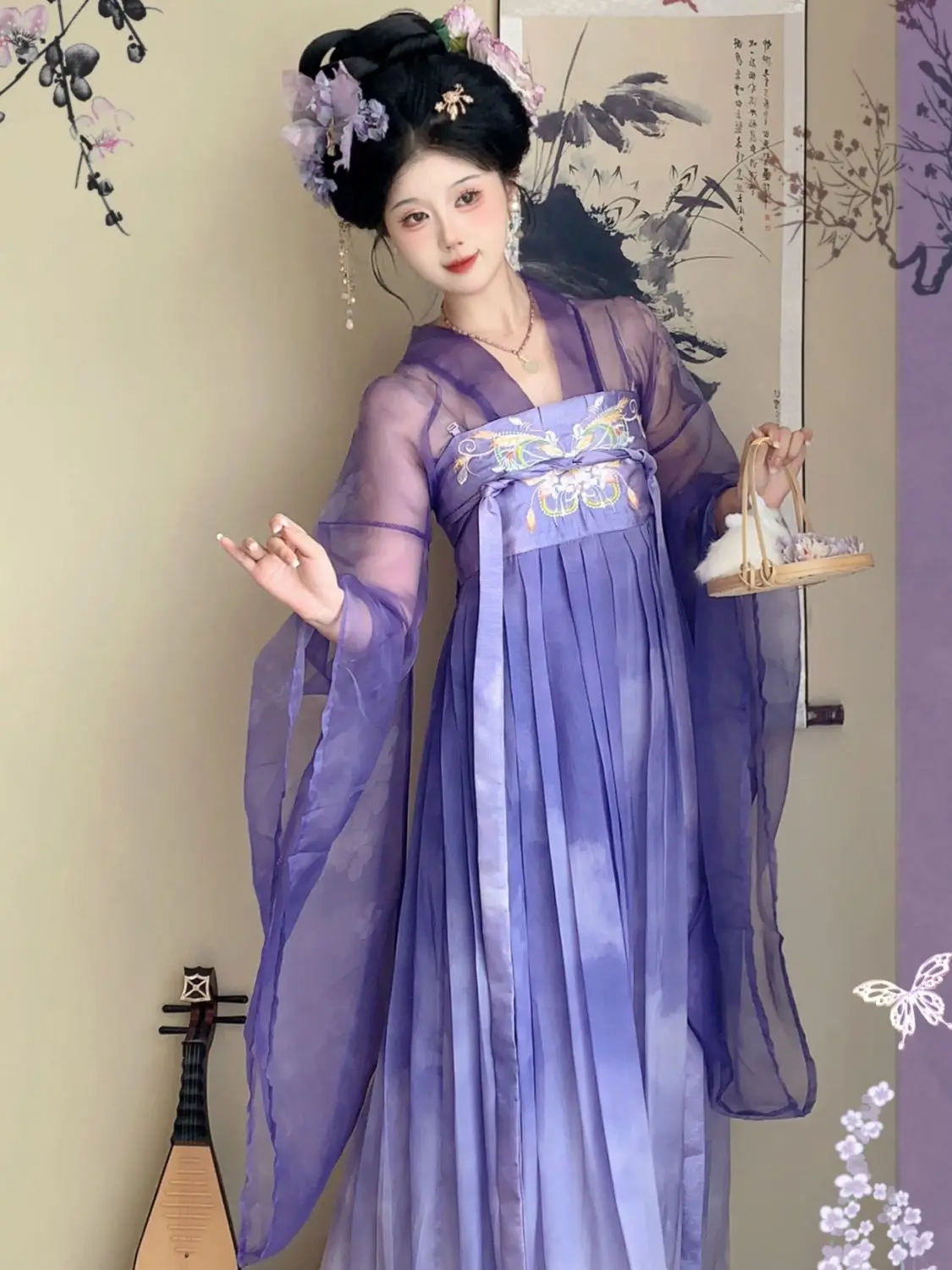

Original Tang Style High Waist Chest Wrap Hanfu Pleated Skirt, Elegant Fairy Improved Daily Tang Dynasty Hanfu Women