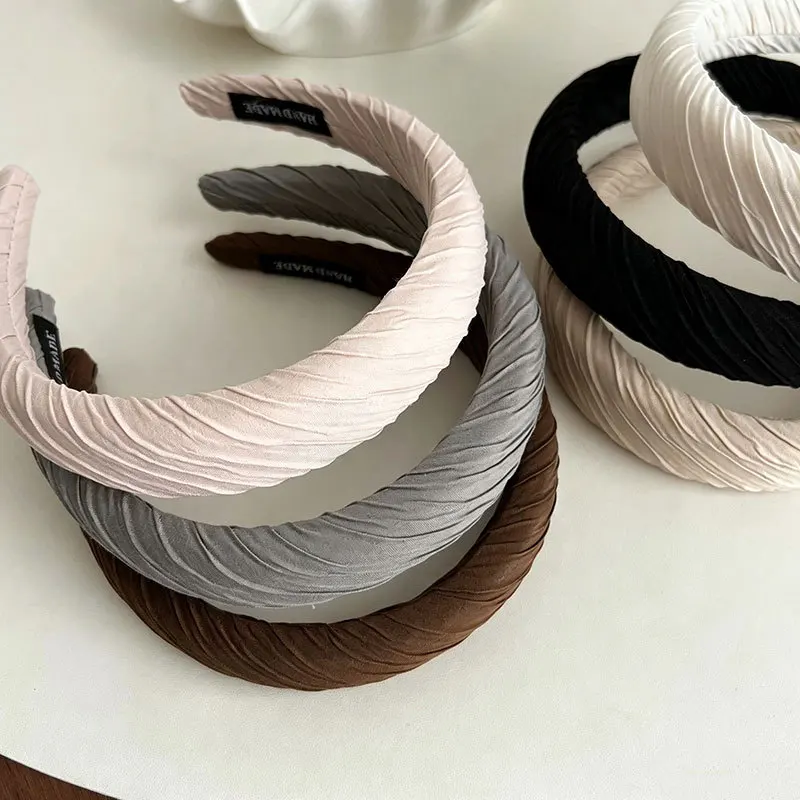 Korean Style Simple Wide Ribbed Pleated Sponge Headband, Elegant Hair Hoop For Women, Hair Accessories For Pressing Hair